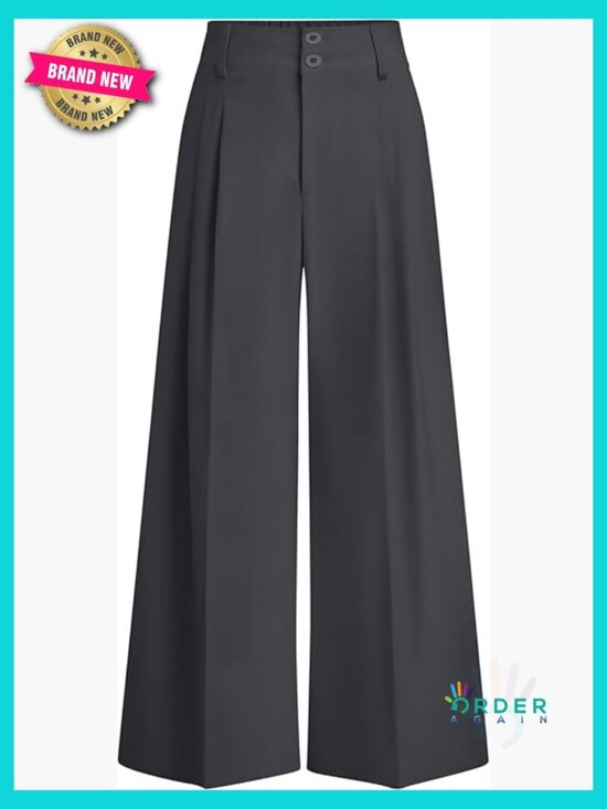 Pants - High Waist Pleated Wide Leg Palazzo Pants Work Business Casual Trousers
